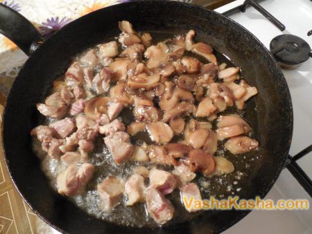 мясо и грибы на сковороде